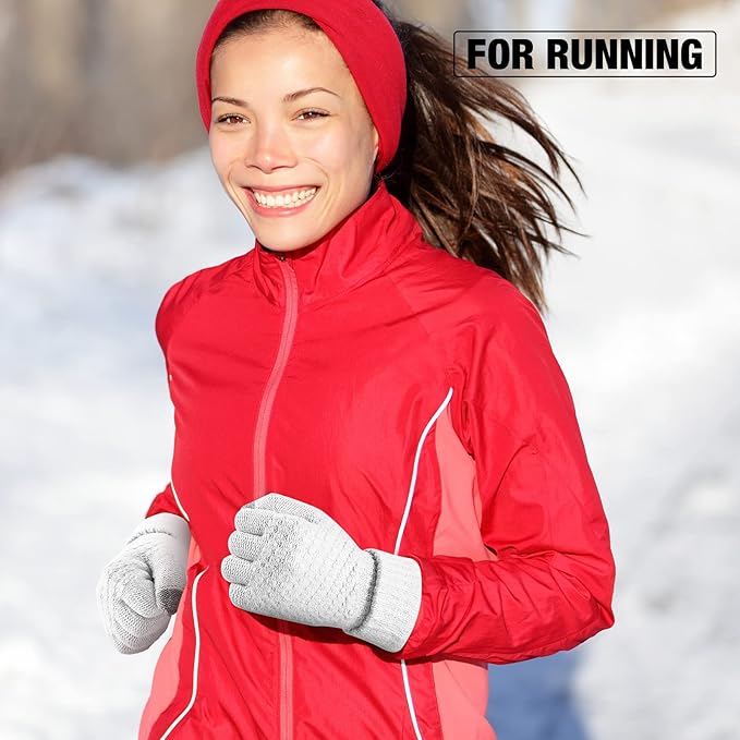 Geyoga 2 Pairs Women's Winter Touch Screen Gloves Soft Warm Fleece Lined Knit Elastic Cuff Winter Texting Gloves-BubblyBeeBaby