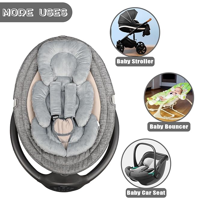 Infant Car Seat Insert Head and Body Support, GFU Reversible Newborn Insert for Carseat with Strap Pads, Soft Stroller Cushion Pillow Insert for Boys and Girls, Fits for Stroller, Swing, Grey-BubblyBeeBaby