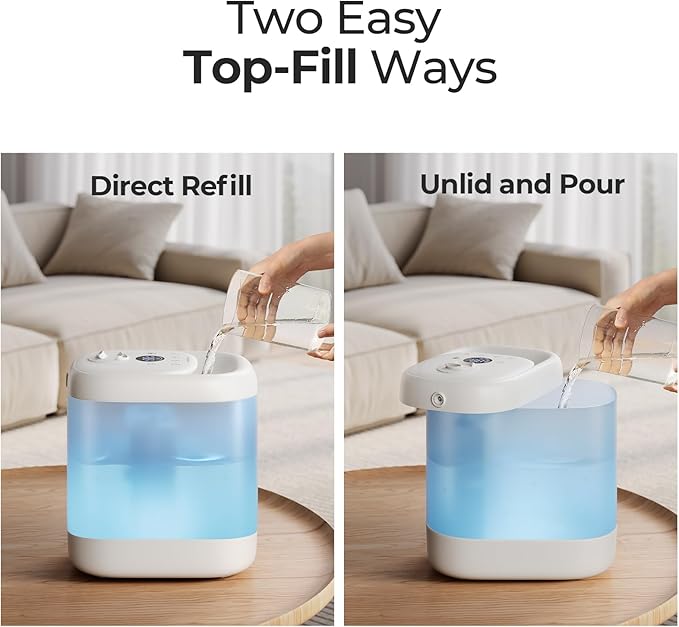 Homvana Humidifiers for Bedroom, 5L Super Easy to Clean Top Fill Auto Adapt Cool Mist Humidifier for Bedroom Plants Baby Kids for Home (Never Leaking Design), Quiet 40H Runtime, Essential Oil Diffuser-BubblyBeeBaby
