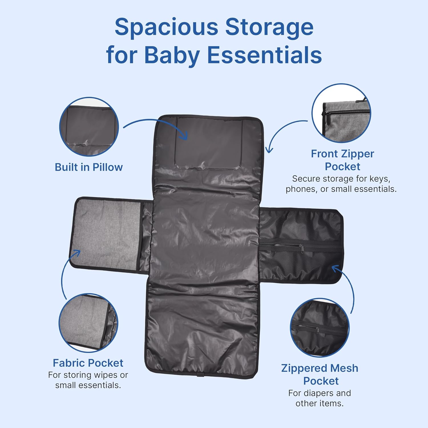 RELEONE Portable Diaper Changing Pad – Waterproof & Foldable Baby Changing Mat with Head Cushion, Travel-Friendly with Storage Pockets, Compact & Easy to Carry for On-The-Go Parents.