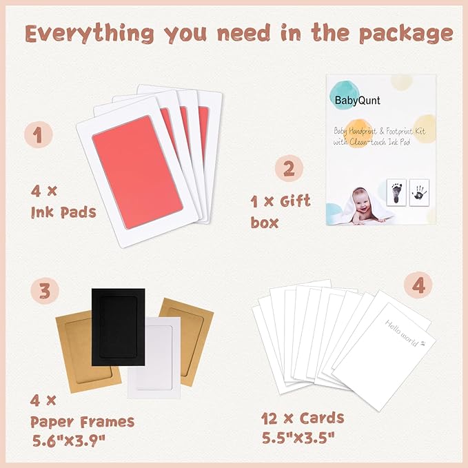 Inkless Baby Hand and Footprint Kit,Clean-Touch Ink Pad Kit,Safe No Mess Printing Infant Hand Foot Stamp,4 Pack Newborn Inkless Print Pads Best Keepsake or Gifts for Family-BubblyBeeBaby