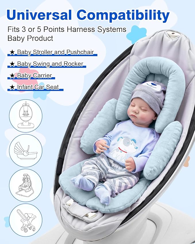 Infant Insert Compatible with Mamaroo Swing & Graco Swing, Thickened Baby Car Seat Head Support with Shoulder Covers, Breathable Newborn Car Seat Insert for Preemie to Toddler-BubblyBeeBaby