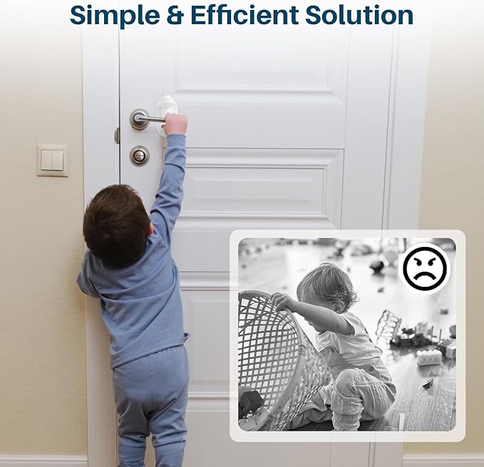 Inaya Door Lever Lock (2 Pack) – Child Proof Handle Locks, 3M Adhesive & Easy Installation for Home, Baby-Proof Locks for Kids Safety, Compatible with standard doors-BubblyBeeBaby