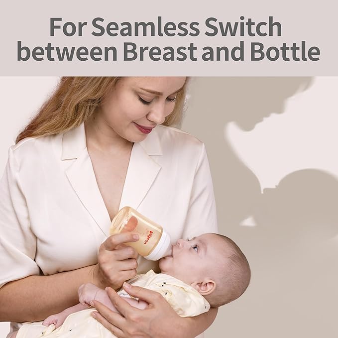 Pigeon PPSU Nursing Baby Bottle Wide Neck, Anti-Colic, Streamlined Body, Natural Feel, Easy to Clean, 5.4 Oz(Pack of 2), Includes 2pcs SS Nipples (0m+)-BubblyBeeBaby