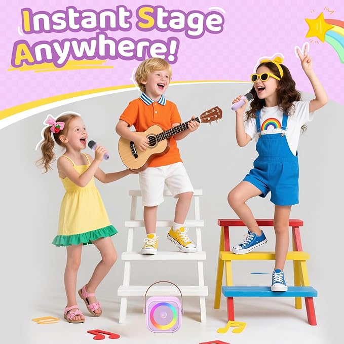 Karaoke Machine for Kids, Toys for 3-12 Years Old Girls Gifts, Kids Karaoke Microphone Machine Toy, Best Fun Christmas Birthday Gifts for 5 6 7 8 9 10 11 Years Teens Girl Boys Purple 2 Mic-BubblyBeeBaby
