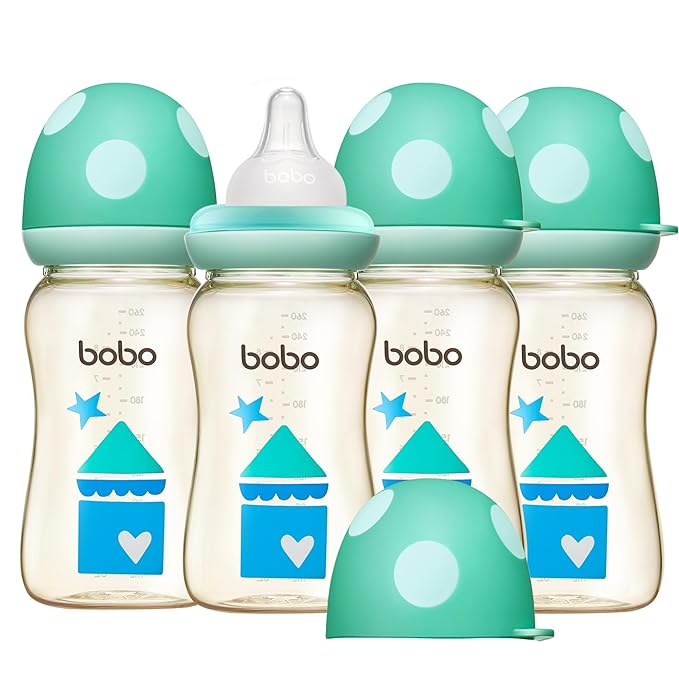YOHKOH PPSU Baby Bottle Wide Neck, Newborn Anti-Colic Baby Bottle with Natural Response Nipple, Streamlined Body, Easy to Clean (8.8oz (Pack of 4), Blue)-BubblyBeeBaby