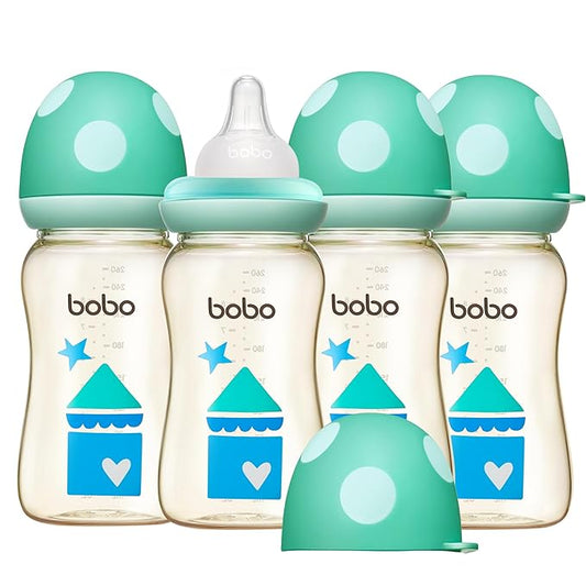 YOHKOH PPSU Baby Bottle Wide Neck, Newborn Anti-Colic Baby Bottle with Natural Response Nipple, Streamlined Body, Easy to Clean (8.8oz (Pack of 4), Blue)-BubblyBeeBaby