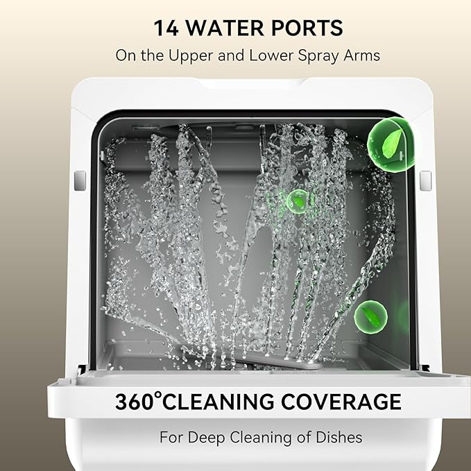 Hermitlux Countertop Dishwasher, 7 Washing Programs Portable Mini Dishwasher with 5-Liter Built-in Water Tank for Apartments & RVs, LED Light, Glass Door, No Hookup Needed-BubblyBeeBaby