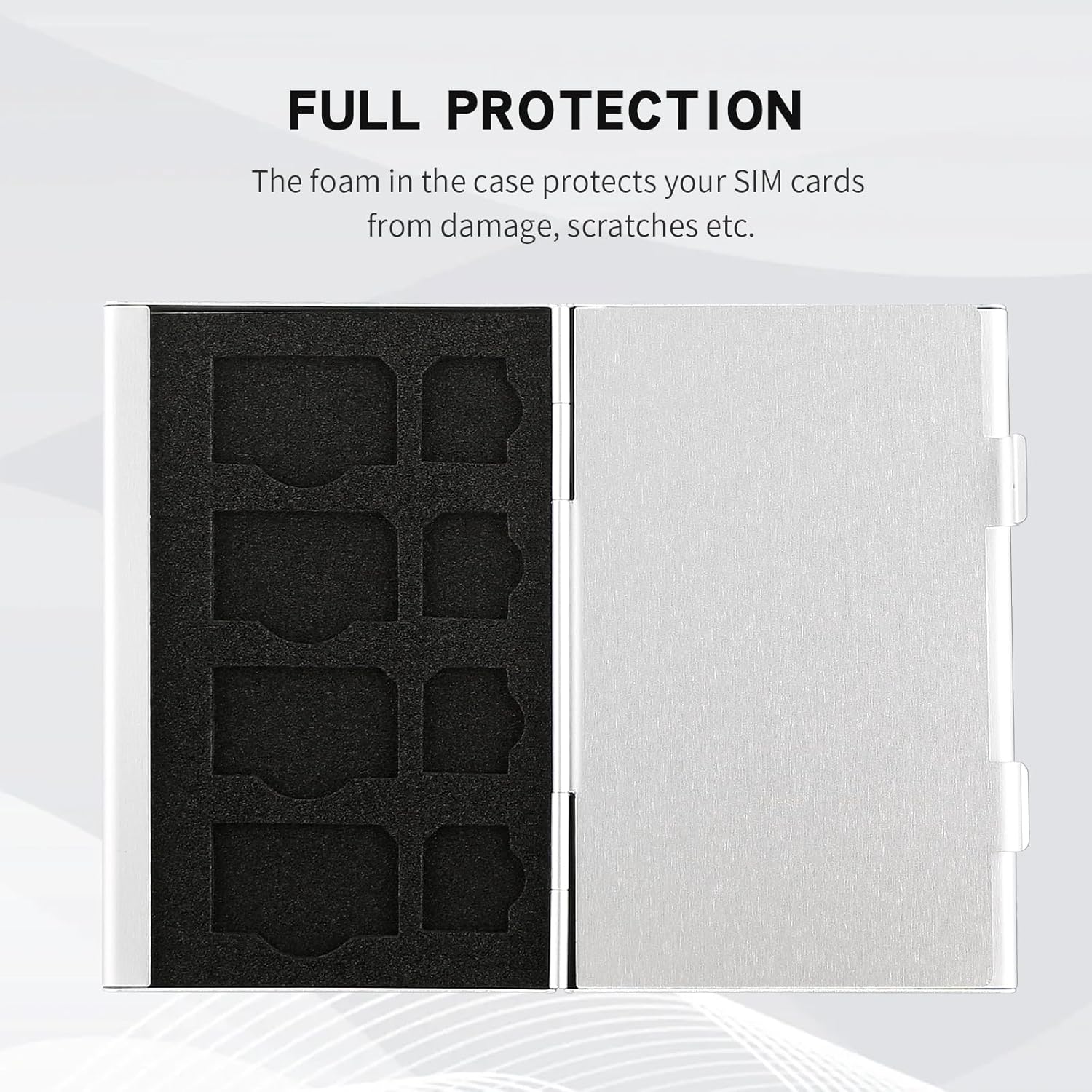 Aluminum SIM Card Case, 16Slots Ultrathin SIM Card Holder, Fit for 8 SIM Card, 8 Micro sim Card, Silver