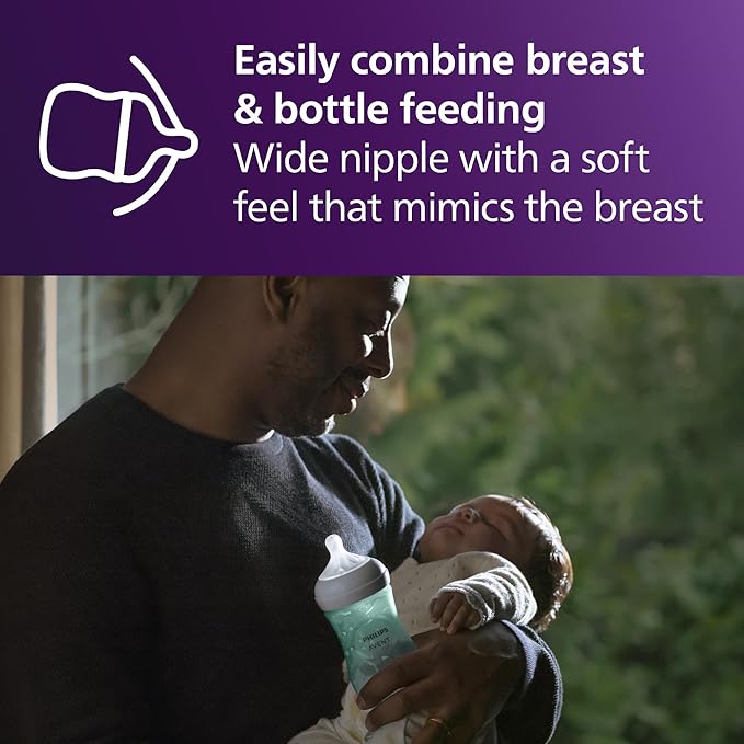 Philips Avent Natural Baby Bottles with Natural Response Nipples (Medium Flow, Flow 3), 9oz, Teal, 4-Pack, SCY903/44-BubblyBeeBaby