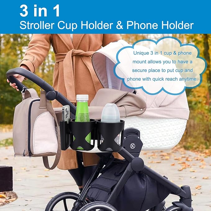 Accmor Universal Cup Holder, Stroller Cup Holder, 360° Rotatable Large Caliber Designed Bottle Holder for Stroller, Bike, Wheelchair, Walker, Scooter-BubblyBeeBaby