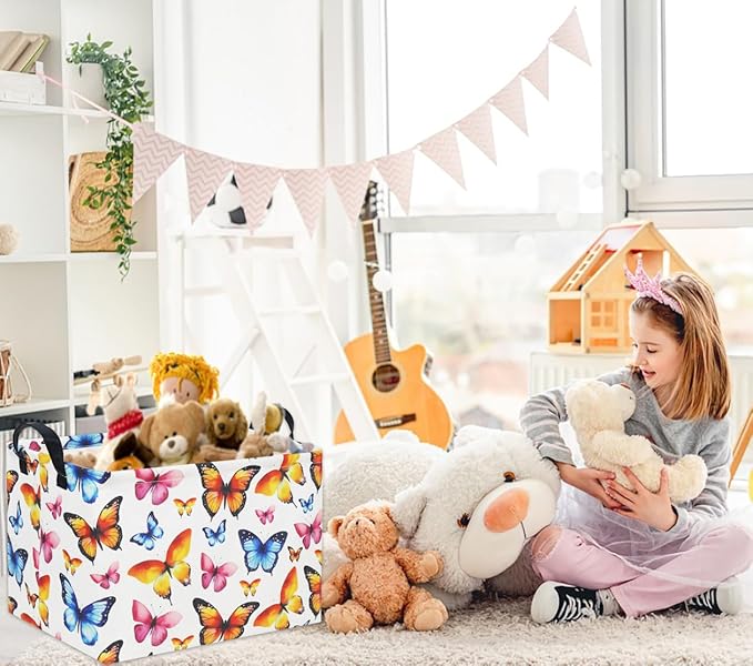 HIYAGON Kids Empty Baby Girl Basket - Rainbow Decor Butterfly Organizer-BubblyBeeBaby