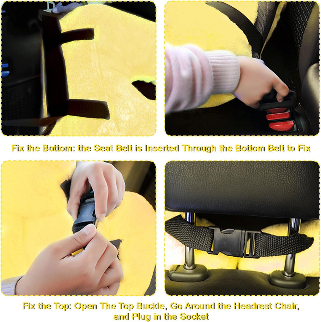 Travel Pillow, Travel Pillow for Kids, Sleeper Hold Pillow Travel, Removable U-Shaped Pillow for Adults and Children to Support Head and Body in The Back Seat of Long Car Trips (Yellow)