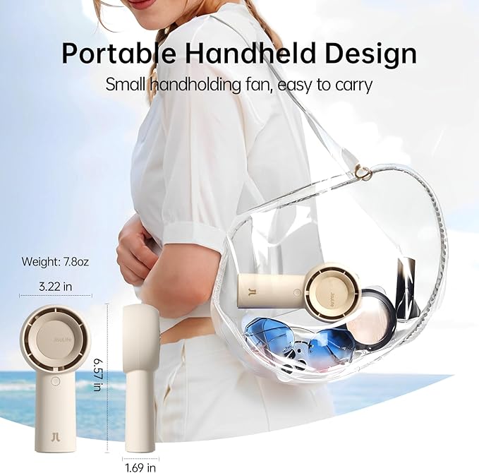 JISULIFE Handheld Portable Turbo Fan [16H Max Cooling Time], 4000mAh USB Rechargeable Personal Battery Operated Mini Small Pocket Fan with 5 Speeds for Travel/Outdoor/Vacation/Concerts - Brown-BubblyBeeBaby
