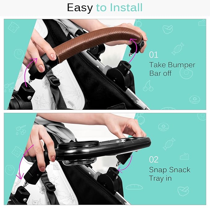 Snack Tray Fits for UPPAbaby Vista/Vista V2/Vista V3/Cruz/Cruz V2/ RumbleSeat/RumbleSeat V2, Stroller Tray with Cup Holder & Recessed Bowl, Dishwasher Safe, Quick Attachment, Folds with Stroller, Grey-BubblyBeeBaby