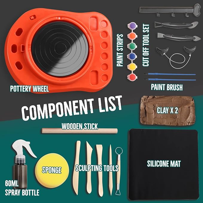 Insnug Pottery Wheel for Kids - Complete Pottery Kit for Beginners, Upgraded Sculpting Clay Tools, Air Dry Clay & Arts Supplies, Mini Pottery Wheel Crafts Kits for Kids Girls Boys Ages 8-12-BubblyBeeBaby