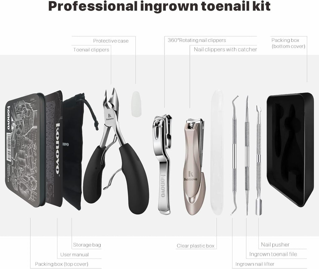 Toenail Clippers for Seniors Thick Toenails, Toe Nail Clippers Adult Thick Nails Long Handle, Heavy Duty Nail Clippers Kit 6Pcs Black