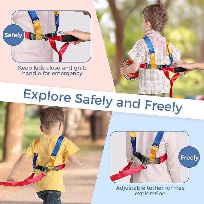 JXM Safety Harness Leash for Autism and Special Needs Child (3-6 yrs), Child Adjustable Elopement Harness with Emergency Grab Handle and Tether, Keep Active Autistic/ADHD Kids Safe and Free Outdoors-BubblyBeeBaby