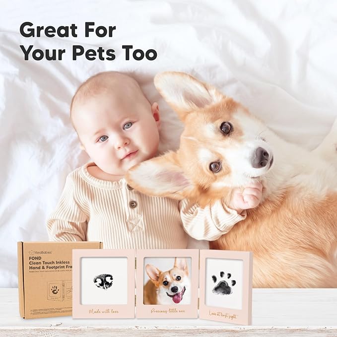 Inkless Baby Handprint and Footprint Kit for Newborn - Baby Footprint Kit, Newborn Keepsake Nursery Picture Frame,Dog Paw Print Maker,Personalized Gifts for New Mom,Showers & Registry(Petal Pink/Gold)-BubblyBeeBaby