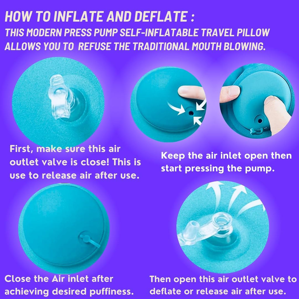 Inflatable Travel Pillows for Airplanes - Neck Pillow Inflatable - Press Pump- Blow up Airplane Pillow -Milk Silk TPU