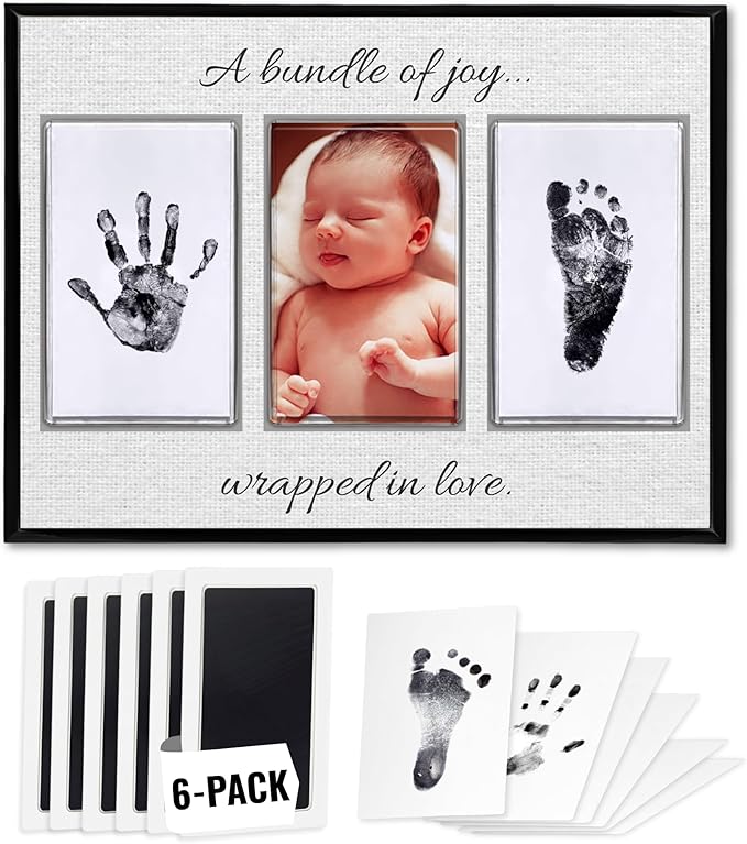 Inkless Hand and Footprint Kit, Baby Keepsake Plaque & Baby Shower Gifts - Ideal as Mom To Be Gift, Nursery Picture Frames, Clean Touch Hand and Footprint Kit (Style 2 - Design 4)-BubblyBeeBaby