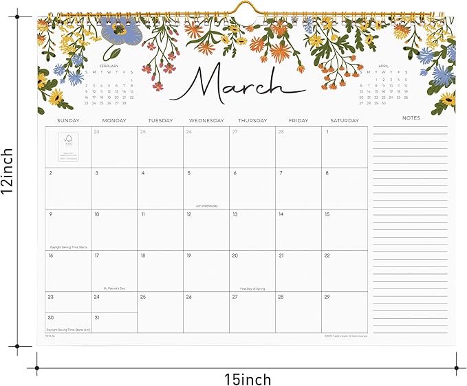 2025-2026 Calendar, Cabbrix Wall Calendar 2025, 18 Months Calendar Runs From July 2025 - December 2026, 15" x 12", Twin-Wire Binding, Hanging Hook, Floral Design-BubblyBeeBaby