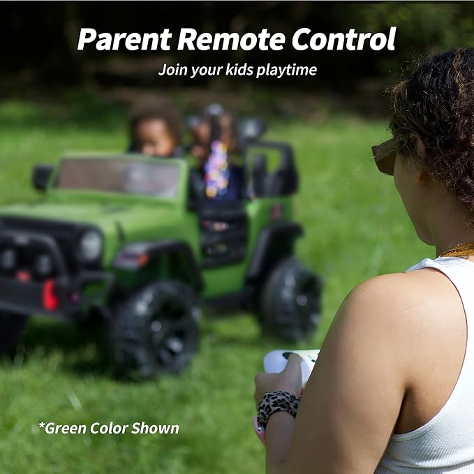 2 Seater Ride on Car Truck, 12V Kids Electric Ride on Toy for Big Kids Age 3-8 w/Remote Control- Army Green-BubblyBeeBaby