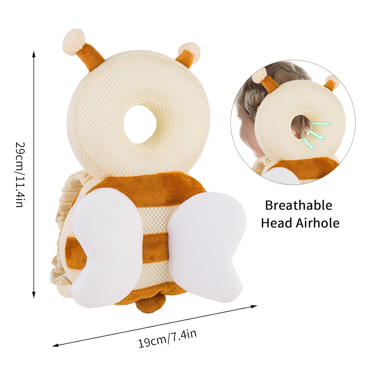 Baby Head Protector Backpack,Toddler Head Protector Padded Backpack Elasticated Carrier Wear,Breathable Polyester Mesh, Lightweight, Suitable for Summer(Bee)