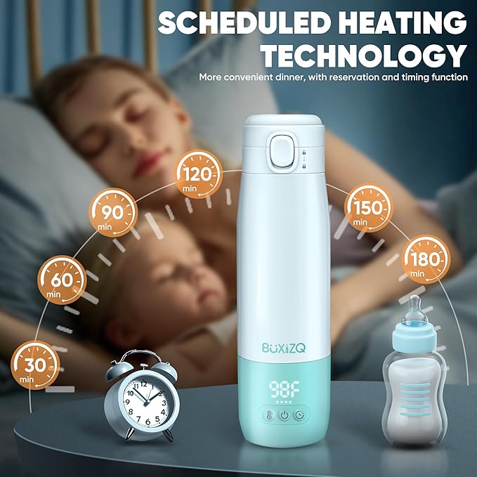 Portable Bottle Warmer for Travel,Portable Milk Warmer for Baby-12oz Ceramic Heater Heating,Fast Charging & Cordless Portable Baby Bottle Warmer -Dual Heating Modes for Breast Milk & Water,Green-BubblyBeeBaby