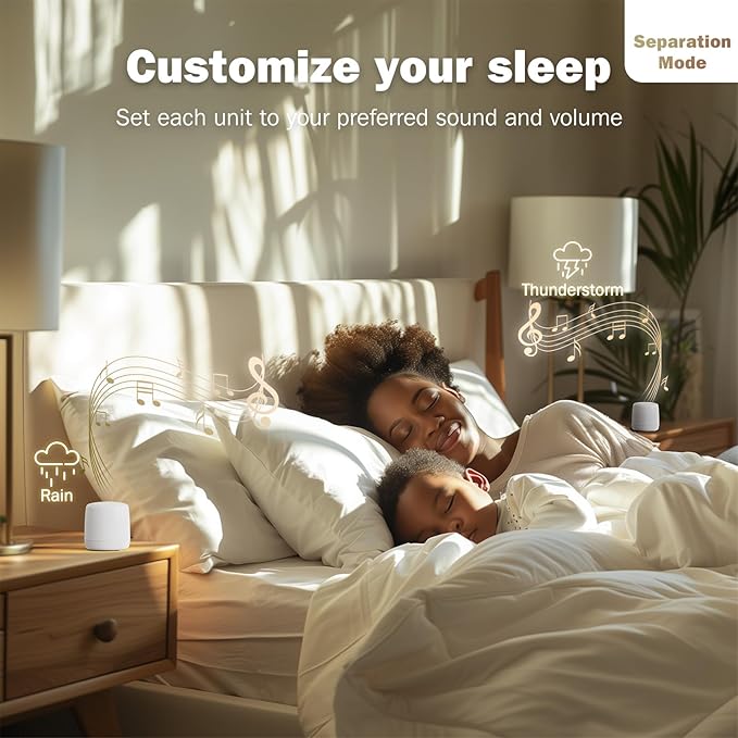 2-Pack Sync Stereo, Paussion Portable Mini Noise White Sleep Sound Machine for Adults Kids Baby 25 Soothing Songs, Auto Timer, Perfect for Travel, Home, Office Privacy-BubblyBeeBaby