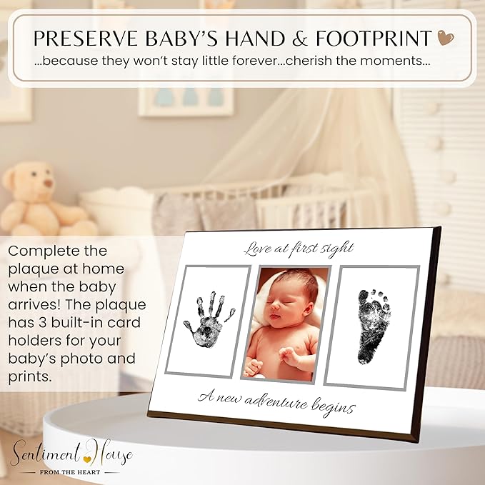 Inkless Hand and Footprint Kit, Baby Keepsake Plaque & Baby Shower Gifts - Ideal as Mom To Be Gift, Nursery Picture Frames, Clean Touch Hand and Footprint Kit (Style 2 - Design 2)-BubblyBeeBaby