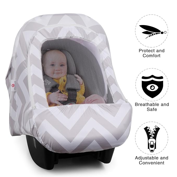 Metplus 2-in-1 Baby Car Seat Cover, Multi Use Cover for Baby Car Seat Canopy with Privacy Sun Shade, Protect Your Baby's Safety Seat with Style, Infant Carrier Covers for Boys & Girls-BubblyBeeBaby