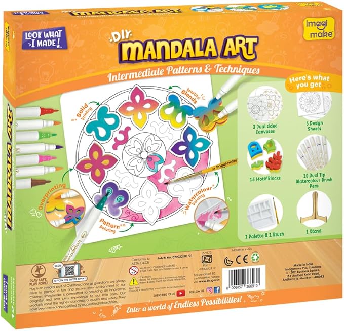 Imagimake Mandala Art Kit | Watercolor Paint Set | 12 Exciting Mandala Projects in Arts and Crafts for Kids Ages 8-12-14-16 | Craft Kits for Adults & Kids | 8 Year Old Girl Birthday Gifts-BubblyBeeBaby