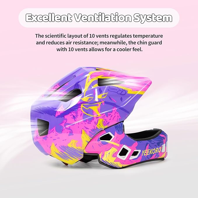 Kids Bike Helmet with Chin Guard, Adjustable Detachable Children’s Full Face Helmet for Girls and Boys, Cycling Helmets Skateboard, Scooter-BubblyBeeBaby