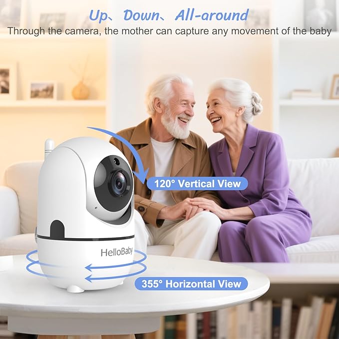 HelloBaby Baby Monitor 2 Cameras, 6'' World First IPS Split-Screen 30H Battery, No WiFi 2-Way Audio, Video, VOX, Double Cameras Pan-Tilt-Zoom, Night Vision, 8 Lullabies, 1000ft for Twins-BubblyBeeBaby