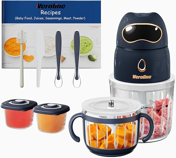 Baby Food Maker, 10-in-1 Baby Food Processor Set with 2 Glass Bowls (600ml+300ml), Baby Food Blender for Baby Puree, Fruit, Meat, Vegatable, Baby Food Storage Containers, Baby Essentials-BubblyBeeBaby