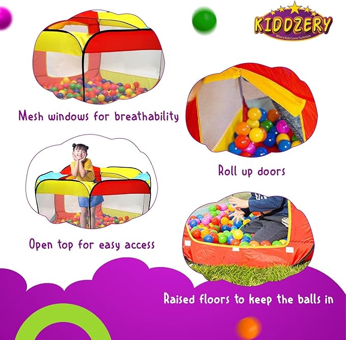 Kids Ball Pit Pop Up Large Tent for Toddlers - Indoor & Outdoor Gift Toys for Infants Girls & Boys, Baby Playpen with Zippered Storage Bag, 100 BallPit Balls Included-BubblyBeeBaby