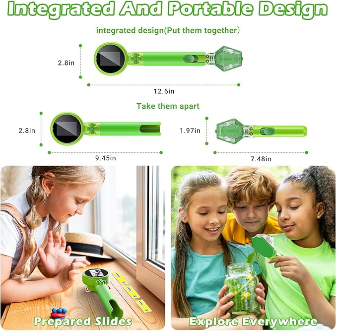 2 in 1 Kids Microscope with Bug Catcher,HD 500X Digital Microscope for Kids with 2" Screen,Photo and Video,STEM Educational Science Kit Learning Toys for Age 3-12 Girls & Boys Birthday Gifts (Green)-BubblyBeeBaby