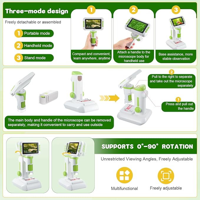 1600X Digital Microscope for Kids, Upgraded Portable Microscope with 4.0 inch HD Screen, 2-in-1 Desktop Handheld Miniscope Rechargeable Student Education Science Microscopes Gift for Kids-BubblyBeeBaby
