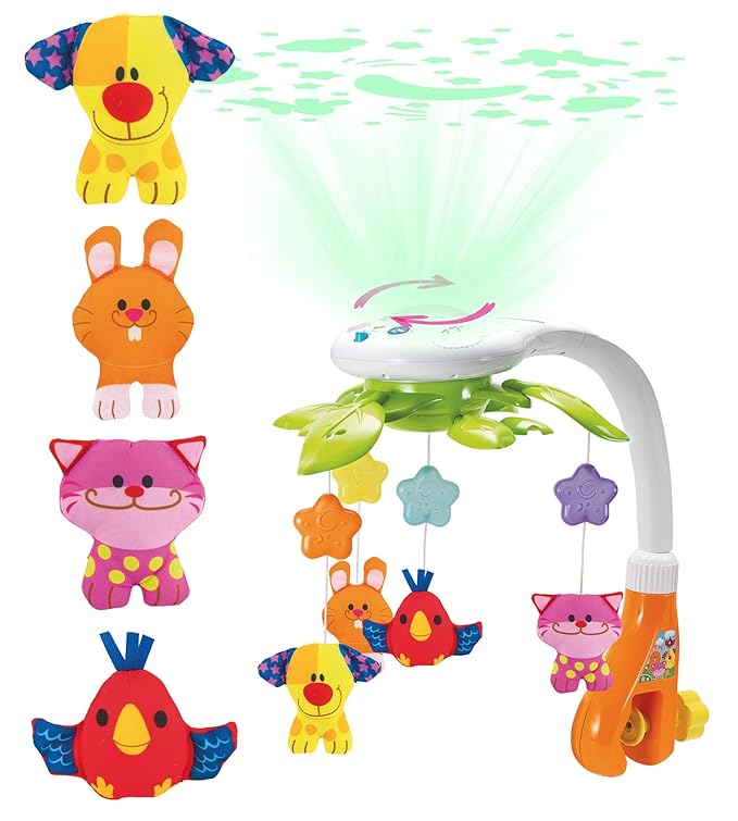 KiddoLab Baby Crib Mobile with Relaxing Music. Includes Ceiling Light Projector with Stars, Animals. Musical Crib Mobile with Timer. Nursery Toys for Babies Ages 0 & Older-BubblyBeeBaby