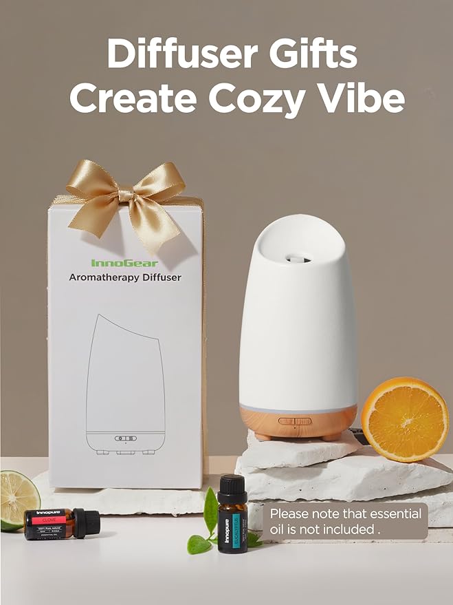 InnoGear Oil Diffuser, 150ml Ceramic Stone Diffuser for Essential Oils Handcrafted Aromatherapy Diffuser Ultrasonic Cool Mist Humidifier with 2 Mist Modes Waterless Auto Off for Home Room Office-BubblyBeeBaby