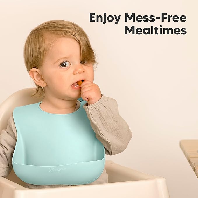 KeaBabies 2-Pack Silicone Baby Bibs for Eating - Sturdy Food-Grade Silicone Bibs for Babies Girl, Boy, Large Food Catcher, Clean & Put On Easily, Waterproof Toddler Feeding Essentials (Amaze)-BubblyBeeBaby