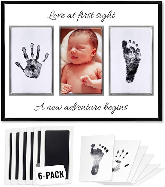 Inkless Hand and Footprint Kit, Baby Keepsake Plaque & Baby Shower Gifts - Ideal as Mom To Be Gift, Nursery Picture Frames, Clean Touch Hand and Footprint Kit (Style 2 - Design 2)-BubblyBeeBaby