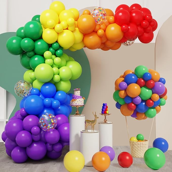 140pcs Rainbow Balloon Arch Kit, Rainbow Balloons of Different Sizes Pack of 18 12 10 5 Inch Party Balloon Kit for Birthday Party or Balloon Arch as Graduation Wedding Baby Shower Party Decorations-BubblyBeeBaby