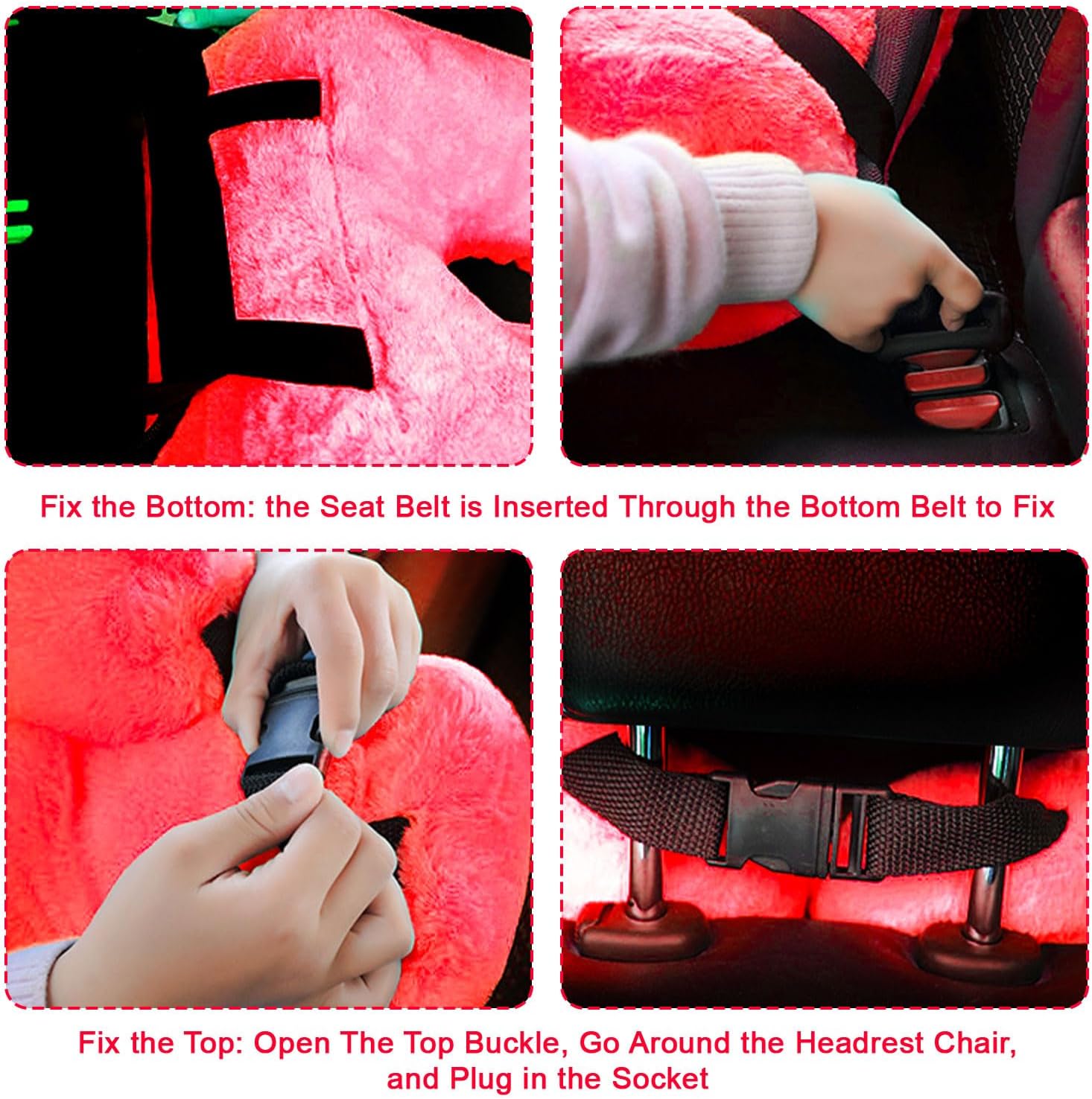 Travel Pillow, Travel Pillow for Kids, Sleeper Hold Pillow Travel, Removable U-Shaped Pillow for Adults and Children to Support Head and Body in The Back Seat of Long Car Trips (Red)