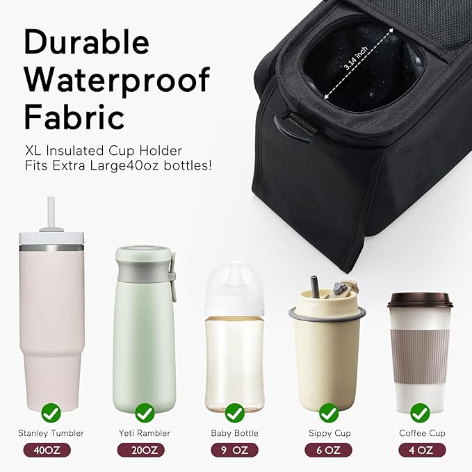 Momcozy Universal Stroller Organizer with Insulated Cup Holder Detachable Phone Bag & Shoulder Strap, Fits for Stroller like Uppababy, Baby Jogger, Britax, BOB, Umbrella and Pet Stroller-BubblyBeeBaby