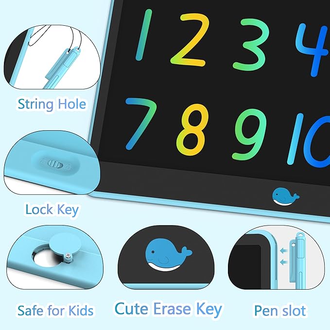 Hockvill LCD Writing Tablet for Kids 16 Inch, Toys for Girls Boys Drawing Pad for 3 4 5 6 7 8 Year Old Kid, Toddler Magnetic Doodle Board Travel Essentials Christmas Birthday for Children (Blue)-BubblyBeeBaby