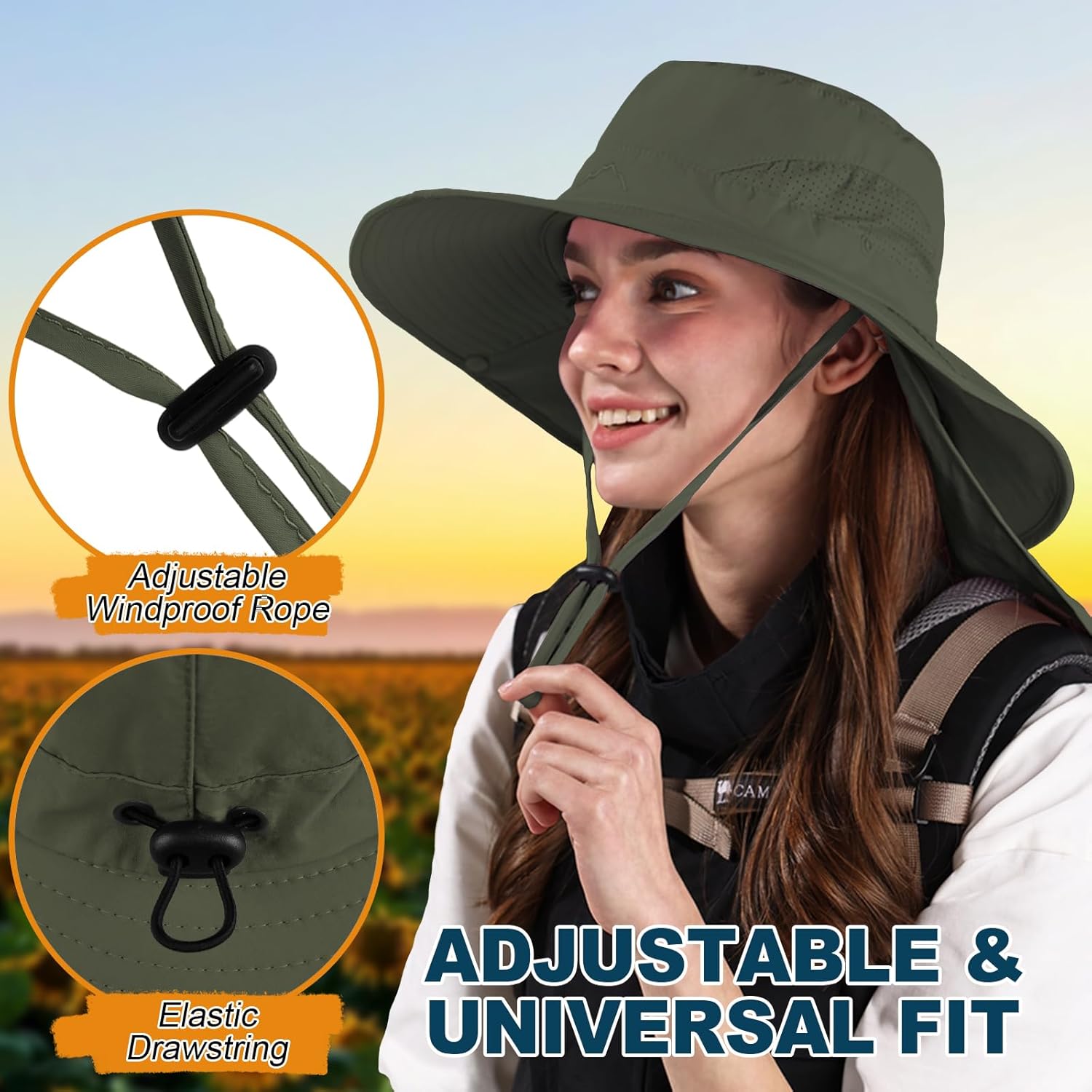 ZOORON Sun Hat for Men Women Fishing Hat with Neck Flap Wide Brim Bucket Hat UV Protection for Beach Camping Hiking