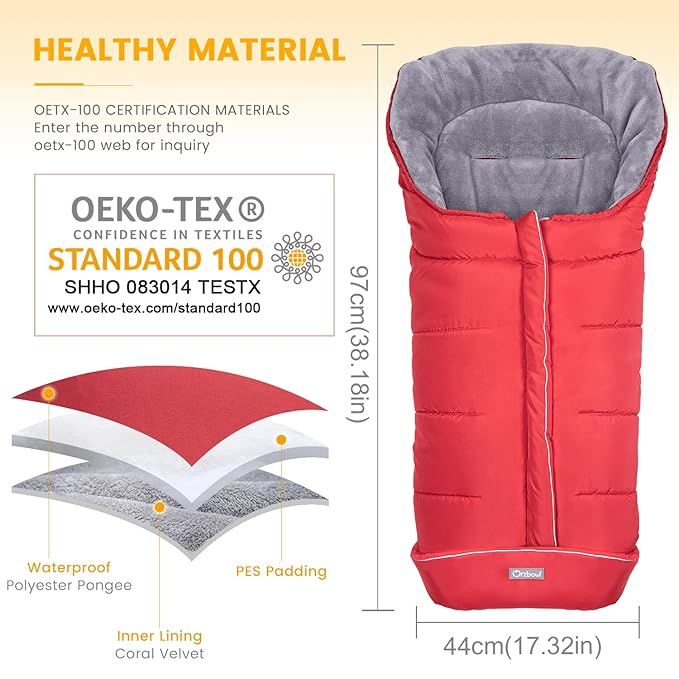 Orzbow Warm Bunting Bag Universal,Stroller Sleeping Bag Cold Weather,Waterproof Toddler Footmuff(Red,Large)-BubblyBeeBaby