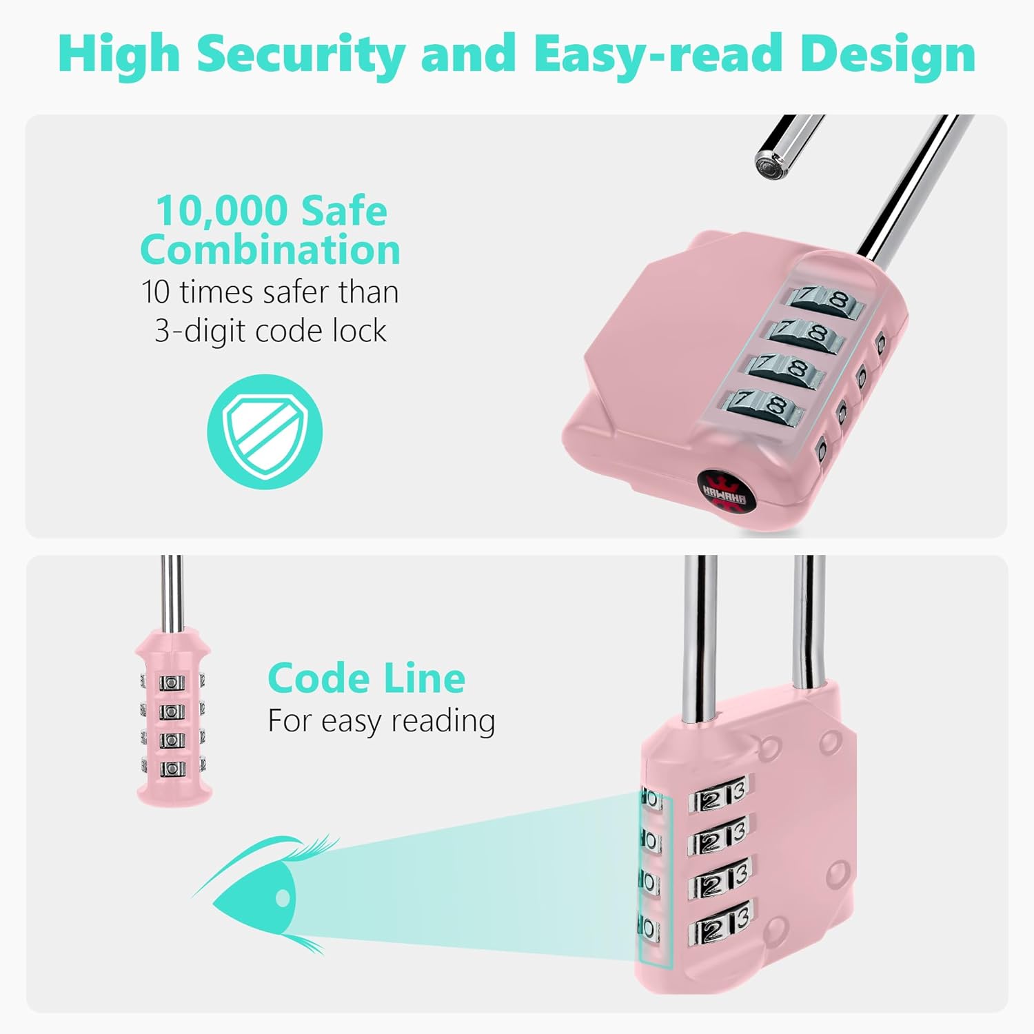 CL21RQ 2.6 Inch Long Shackle Combination Lock, 4 Digit Combination Padlock Set Your own Combination for Gym Locker Lock, School, Gates, Doors, Toolbox, Hasps and Storage (Rose Quartz (L) *1)